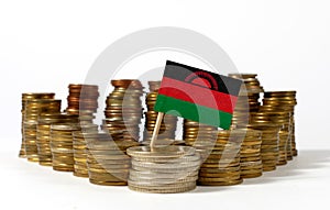 Malawi flag with stack of money coins