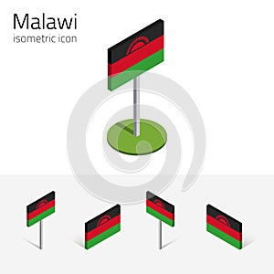 Malawi flag, vector 3D isometric flat icons