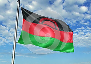 Malawi flag waving with sky on background realistic 3d illustration