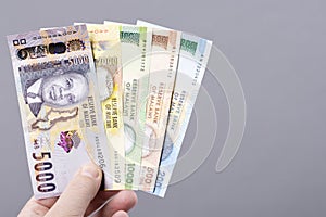 Malawian money on gray background