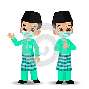 Malay boy wear a mask in the hari raya aidilfitri