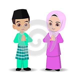 Malay girl and boy celebrating hari raya aidilfitri