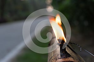 Malay tradition oil lamp made from bamboo during Eidul fitri