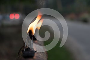 Malay tradition oil lamp made from bamboo during Eidul fitri