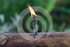 Malay tradition oil lamp made from bamboo during Eidul fitri