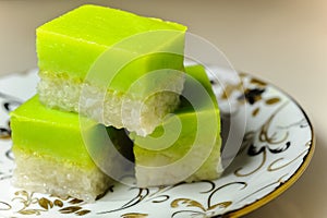 Malay Traditional Dessert - Seri Muka on a fancy plate