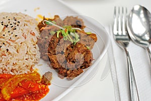 Malay vegetarian rendang chicken or mutton rice