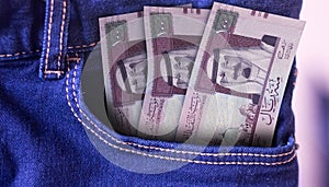 Malaysia 100 Ringgit Banknotes in Pocket of Jeans