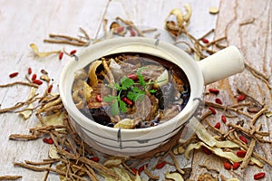 Malaysia bak kut teh, traditional chinese herbal pork ribs soup photo