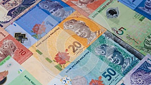 Malaysia currency of Malaysian ringgit banknotes background