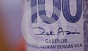 Malaysia currency of Malaysian ringgit banknotes background. Paper money of Hundred ringgit notes on etreme closeup. Financial