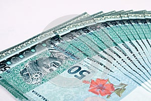 Malaysia Currency MYR: Stack of Ringgit Malaysia bank note.