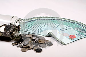 Malaysia Currency MYR: Stack of Ringgit Malaysia bank note.