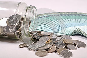 Malaysia Currency MYR: Stack of Ringgit Malaysia bank note.