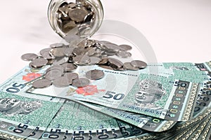 Malaysia Currency MYR: Stack of Ringgit Malaysia bank note.