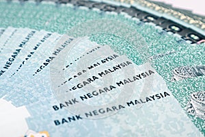 Malaysia Currency MYR: Stack of Ringgit Malaysia bank note.