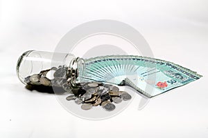 Malaysia Currency MYR: Stack of Ringgit Malaysia bank note.