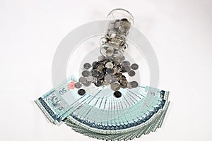 Malaysia Currency MYR: Stack of Ringgit Malaysia bank note.