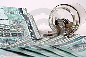 Malaysia Currency MYR: Stack of Ringgit Malaysia bank note.