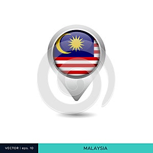 Malaysia flag map pin vector design template.