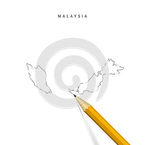 Malaysia freehand pencil sketch outline vector map isolated on white background
