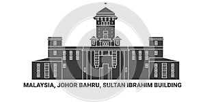 Malaysia, Johor Bahru, Sultan Ibrahim Building, travel landmark vector illustration