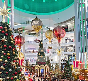 Malaysia, Kuala Lumpur - 2017 December 07: Pavilion shopping mall decorated for Christmas and New 2018 Year