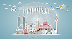 Malaysia Landmark Global Travel And Journey paper background. Vector Design Template.used for your advertisement, book, banner, t