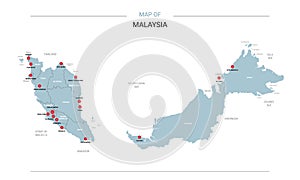 Malaysia map vector with red pin