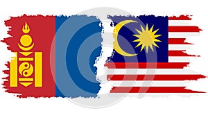 Malaysia and Mongolia grunge flags connection vector