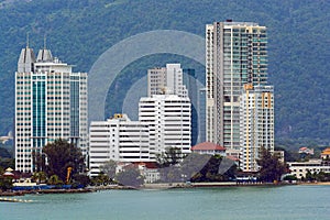Malaysia, Penang, Pulau Pinang, Georgetown, City skyline and coast