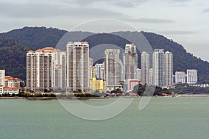 Malaysia, Penang, Pulau Pinang, Georgetown, City skyline and coast