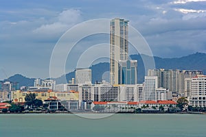 Malaysia, Penang, Pulau Pinang, Georgetown, City skyline and coast