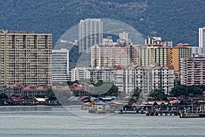 Malaysia, Penang, Pulau Pinang, Georgetown, City skyline and coast