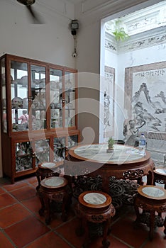 Malaysia Penang Vintage Ancient Antique Chinese Furniture Chair Marble Table Nonya Green House Pinang Peranakan Mansion