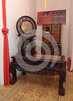 Malaysia Penang Vintage Antique Art Nouveau Casted Iron Frame Furniture Treasure Nyonya Nonya Green House Mosaic Peranakan Mansion