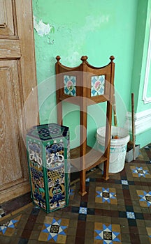 Malaysia Penang Vintage Antique Art Nouveau Ceramic Tile Furniture Treasure Nyonya Nonya Green House Mosaic Peranakan Mansion