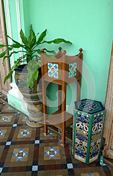 Malaysia Penang Vintage Antique Art Nouveau Ceramic Tile Furniture Treasure Nyonya Nonya Green House Mosaic Peranakan Mansion