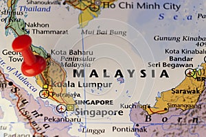 Malaysia, red pin on capital