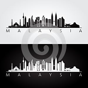 Malaysia skyline and landmarks silhouette