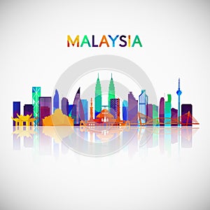 Malaysia skyline silhouette in colorful geometric style.