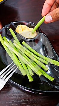 Malaysia Traditional Side Dish, long beans kacang panjang served with tempoyak