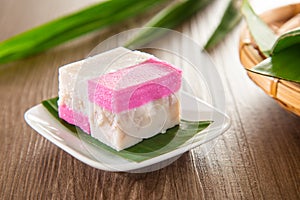 Malaysia traditional snacks from Peranakan Culture - Kuih Talam made of pandan leaf and coconut photo