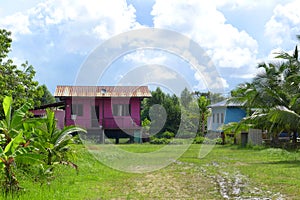 Malaysia village stilts houses, colorful