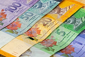 Malaysian ringgit banknotes background