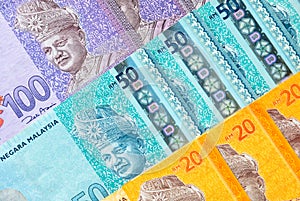Malaysian ringgit banknotes background. Financial concept