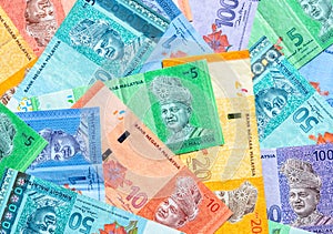 Malaysian ringgit banknotes background. Financial concept