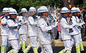 Malaysian Royal Navy TLDM platoon marching during the 85th Malaysian Royal