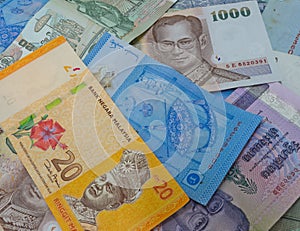Malaysias and Thai banknotes