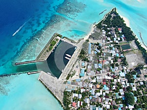 Maldive Mathiveri tropical island aerial top view